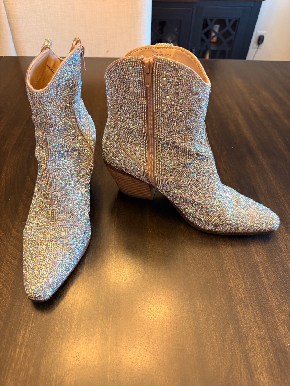 Betsey Johnson Iridescent Crystal Cowboy Booties